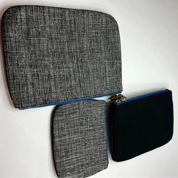 NEW FOSSIL 3 PC IVY TRIPLE BLACK+GRAY CANVAS ZIP‎ CLUTCH,WRISTLET,BAG,PURSE BLUE - Picture 5 of 8